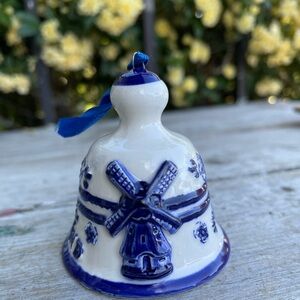 Delft blue & white pottery bell Christmas tree ornament Holland